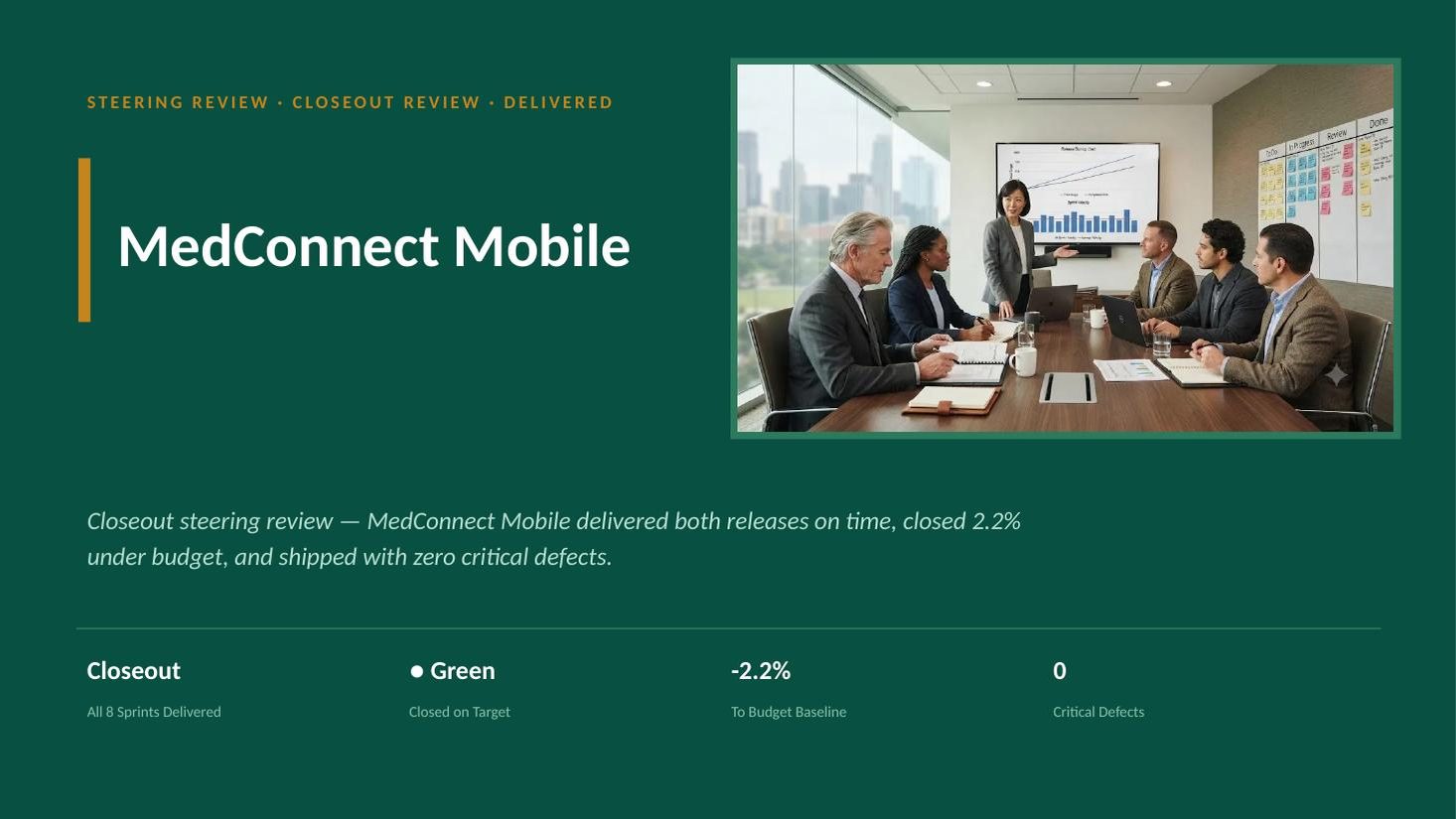 MedConnect Mobile closeout steering deck — slide 1 of 20