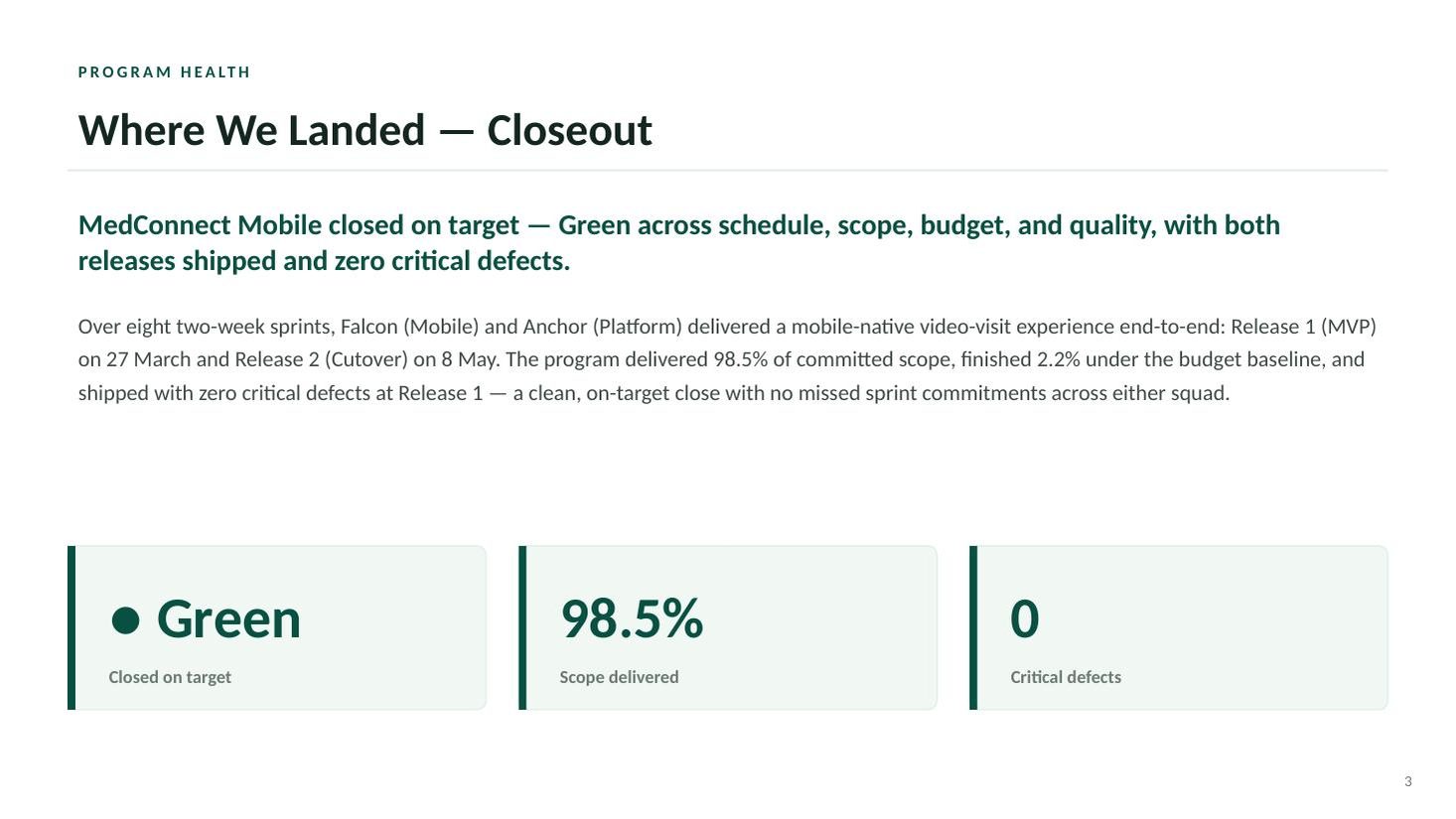 MedConnect Mobile closeout steering deck — slide 3 of 20