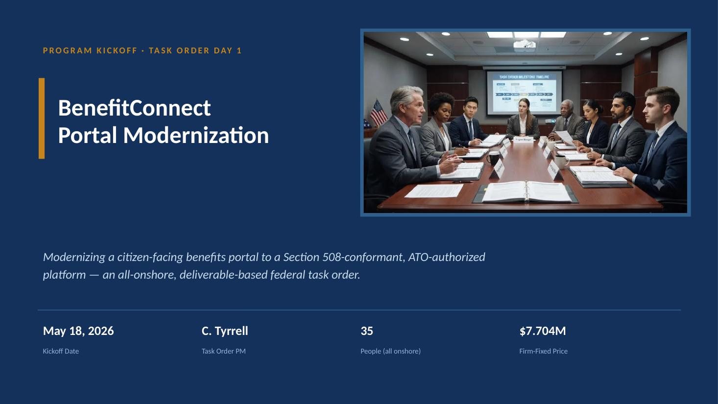 BenefitConnect Portal Modernization kickoff deck — slide 1 of 19