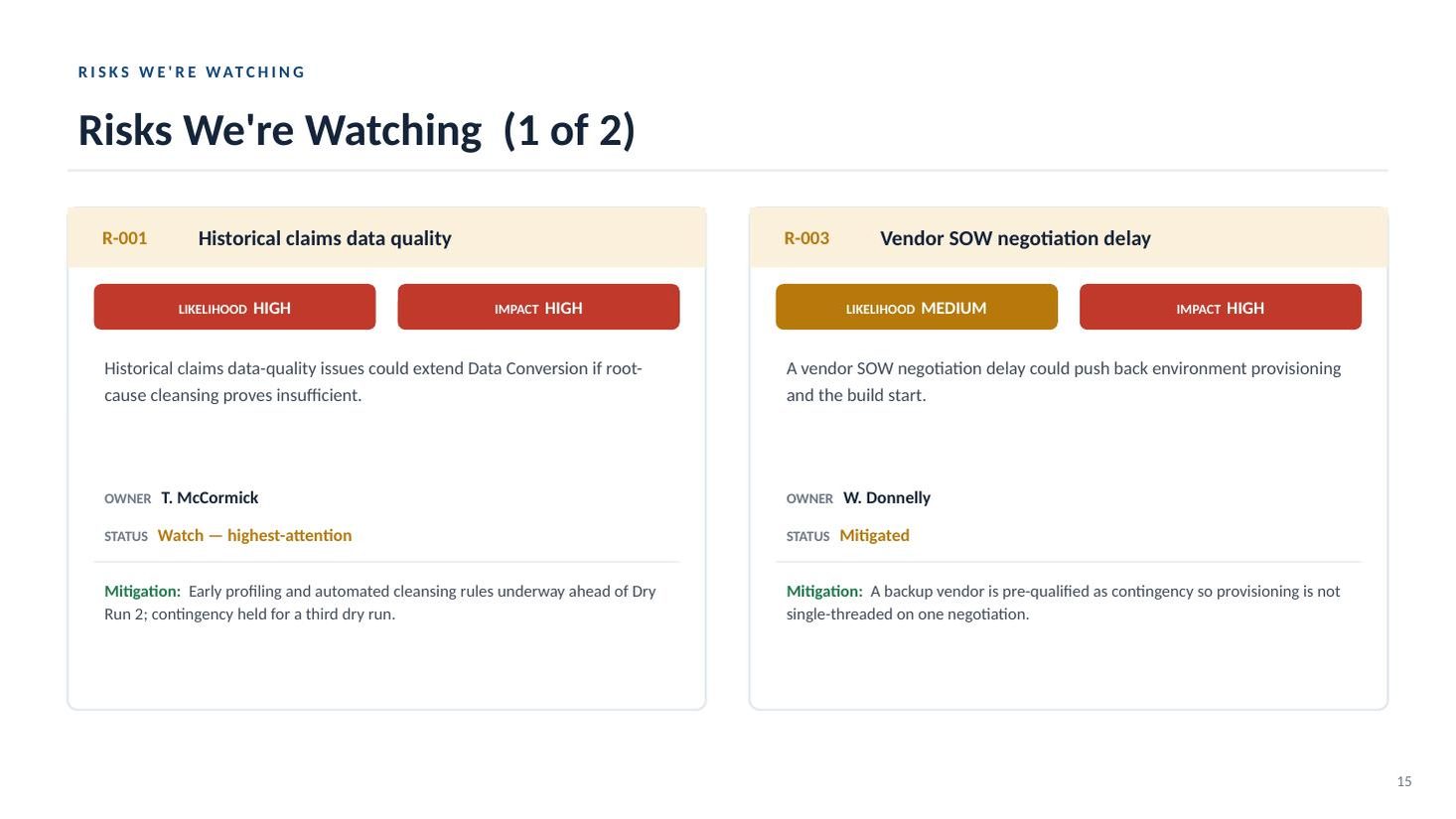 Enrollment & Claims Platform Modernization kickoff deck — slide 15 of 19
