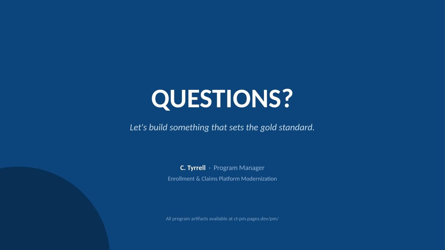 Enrollment & Claims Platform Modernization kickoff deck — slide 19 of 19