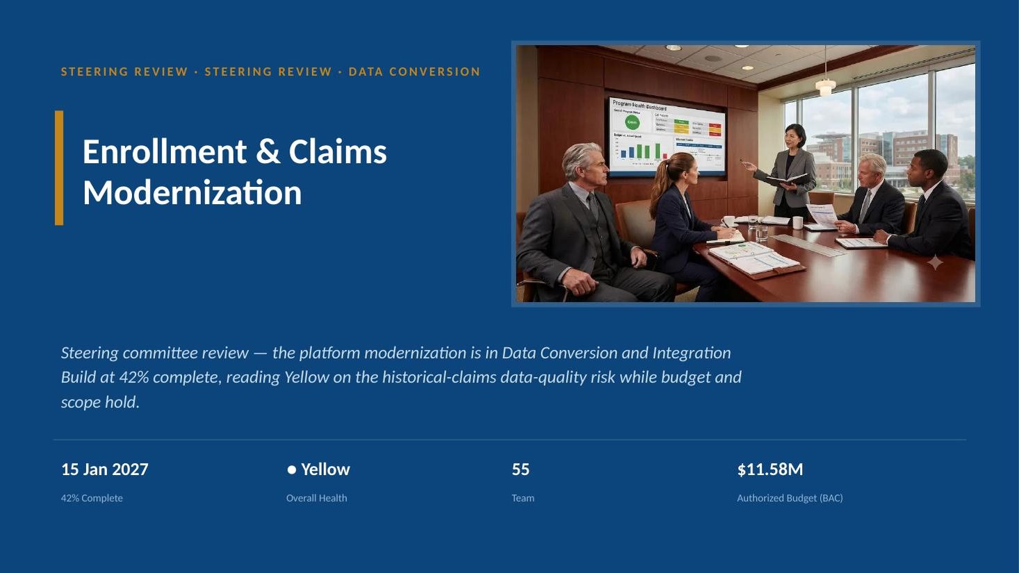 Enrollment & Claims Platform steering committee deck — slide 1 of 20