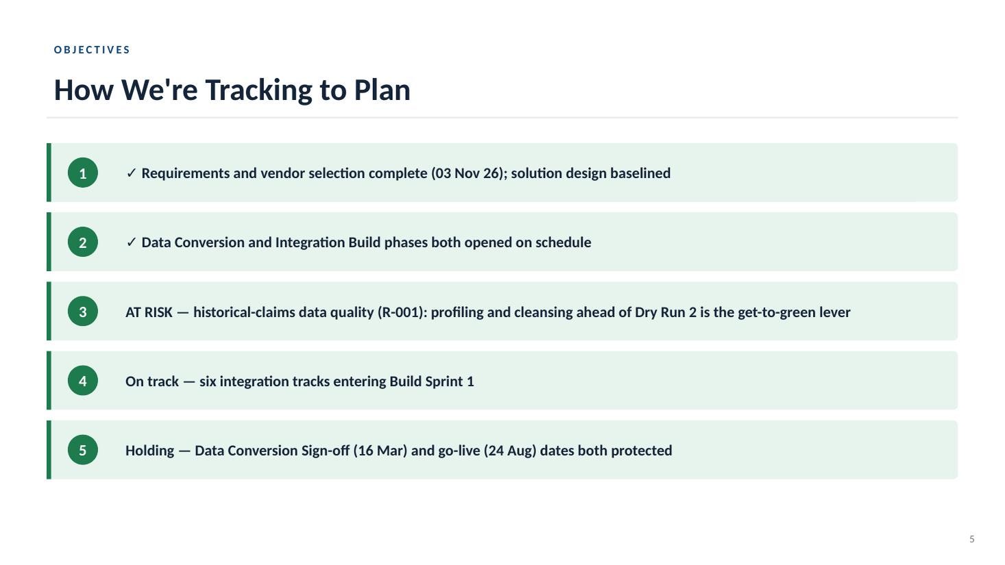 Enrollment & Claims Platform steering committee deck — slide 5 of 20